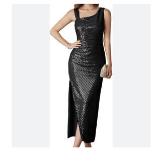 GRACE KARIN black sequin asymmetric midi dress
